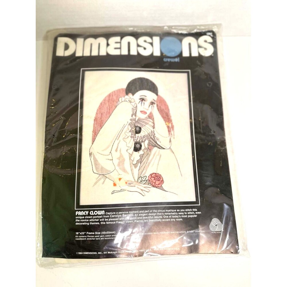 Dimensions 1984 Crewel Embroidery Kit #1264 Fancy Clown Pierrot Unused Needlewor